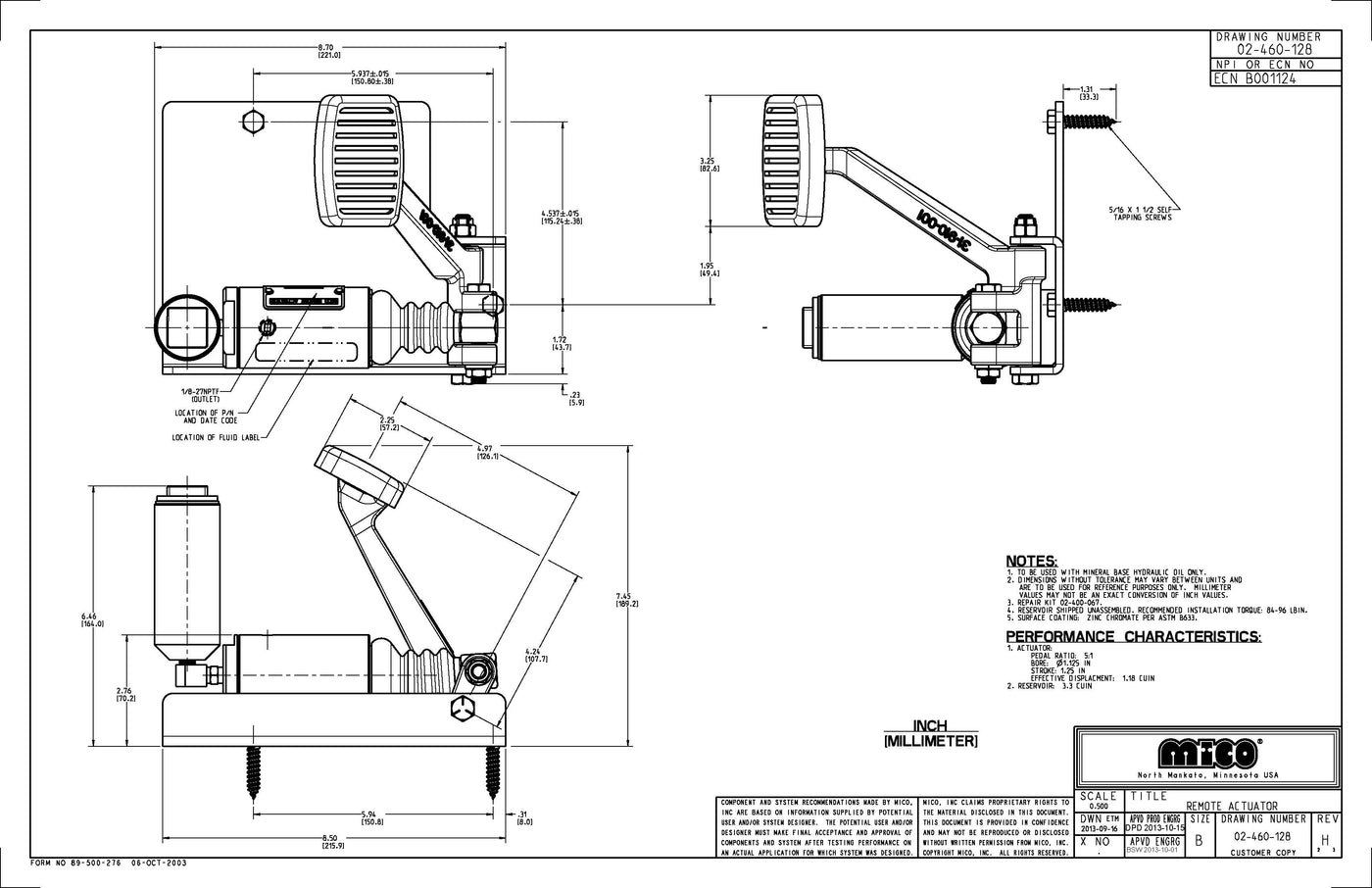 02-460-128 ZF Mico Remote Pedal Actuator (Hydraulic Oil)