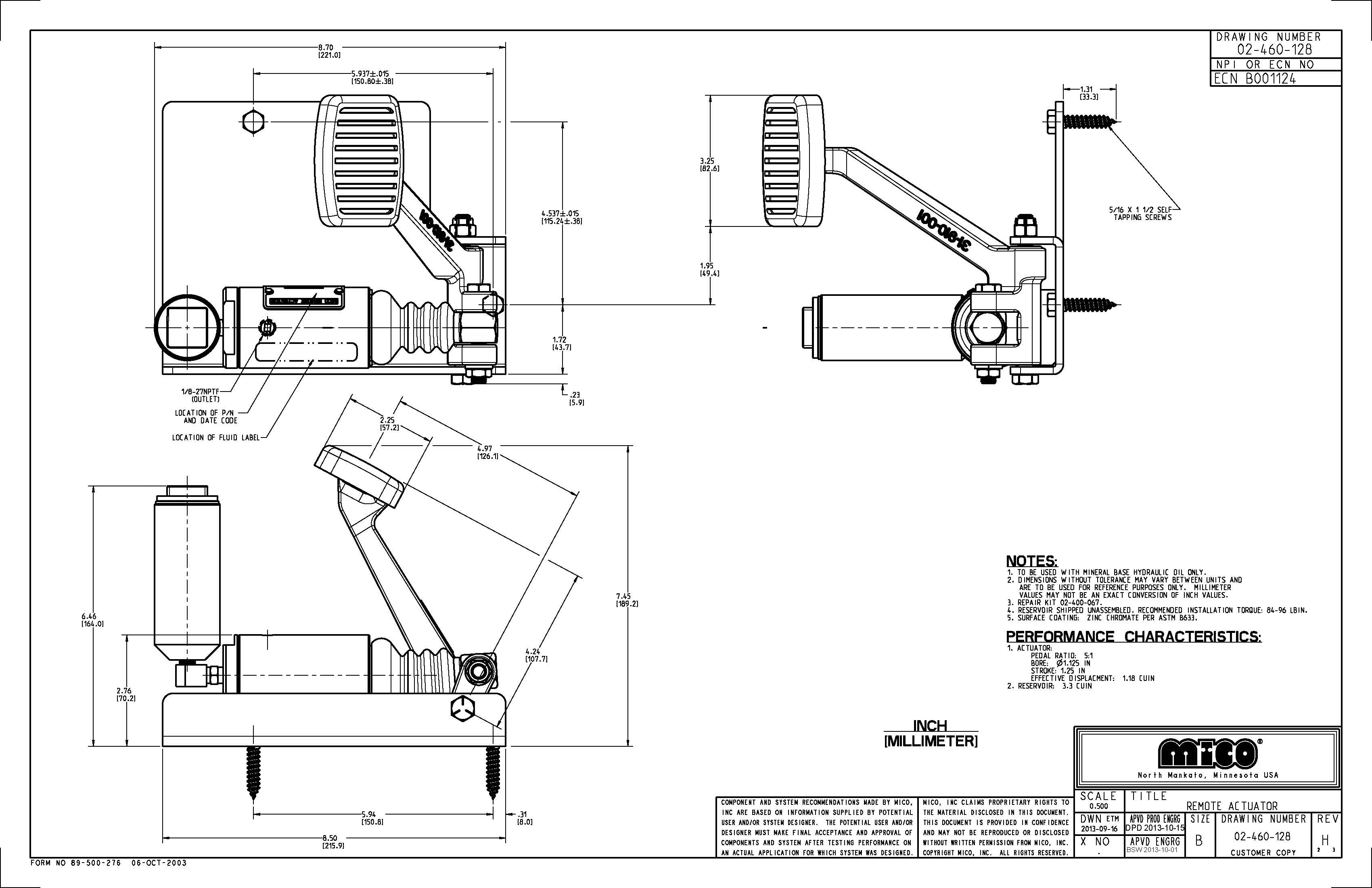 02-460-128 ZF Mico Remote Pedal Actuator (Hydraulic Oil)