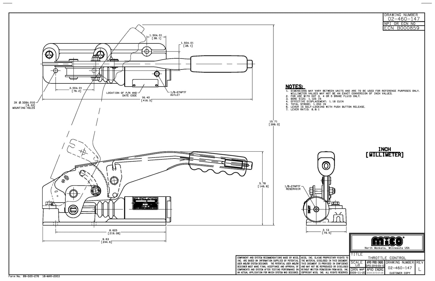 02-460-147 ZF Mico Hand Operated Throttle Control (Brake Fluid)