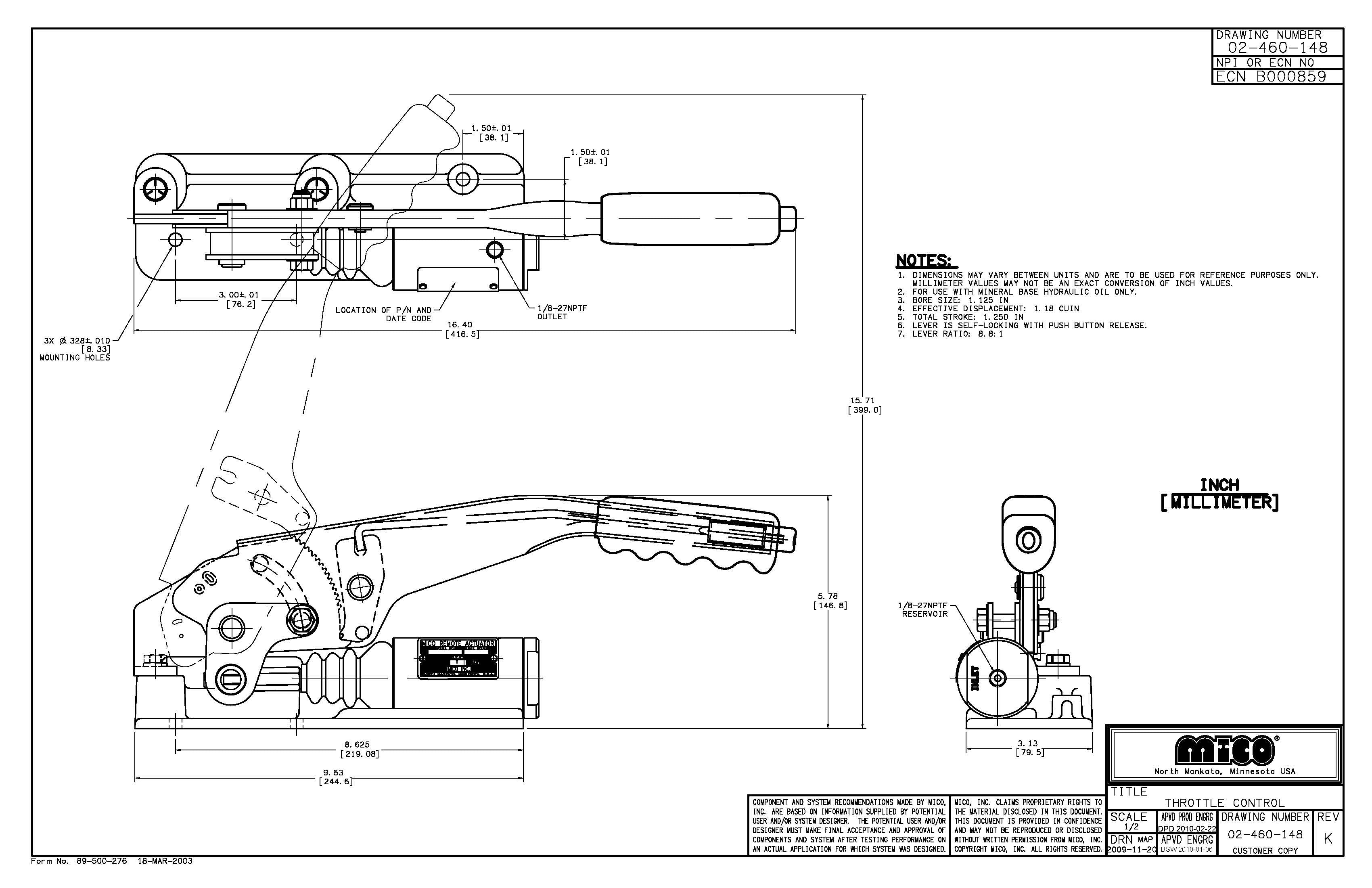 02-460-148 ZF Mico Hand Operated Throttle Control (Hydraulic Oil)