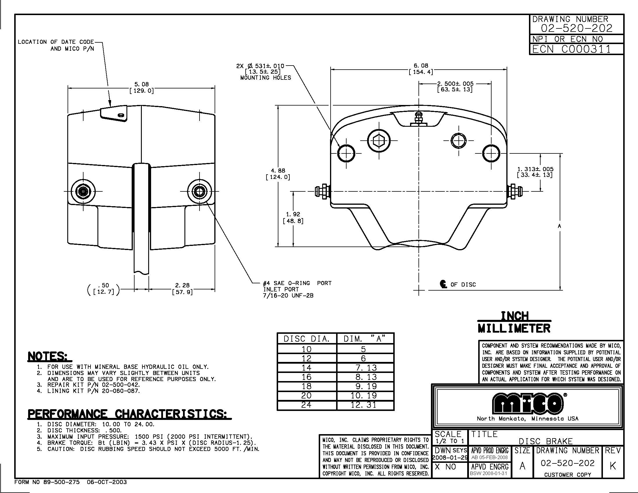 02-520-202 ZF Mico Caliper Disc Brake (Hydraulic Oil