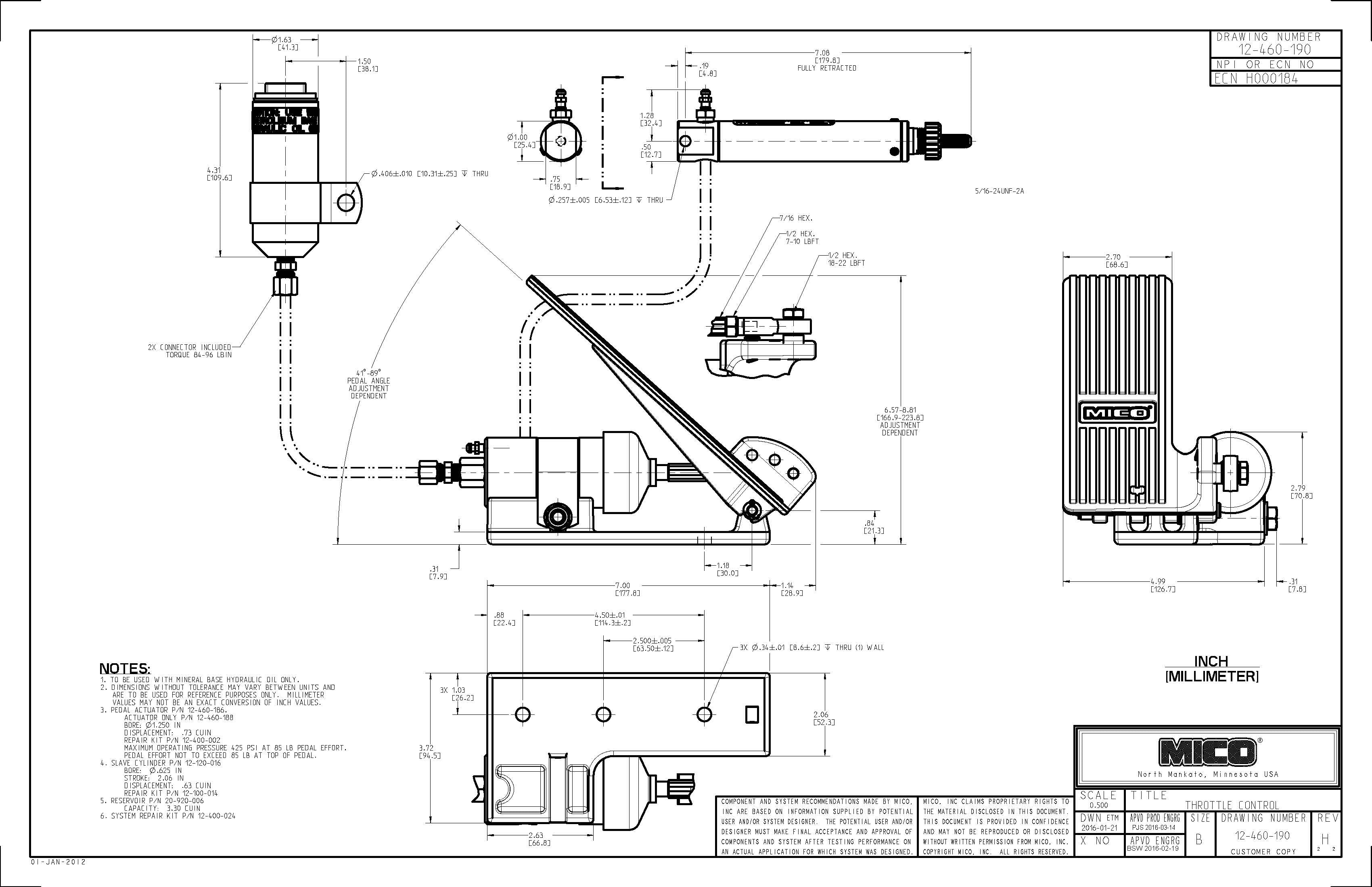 12-460-190 Mico Throttle Control (Hydraulic Oil)
